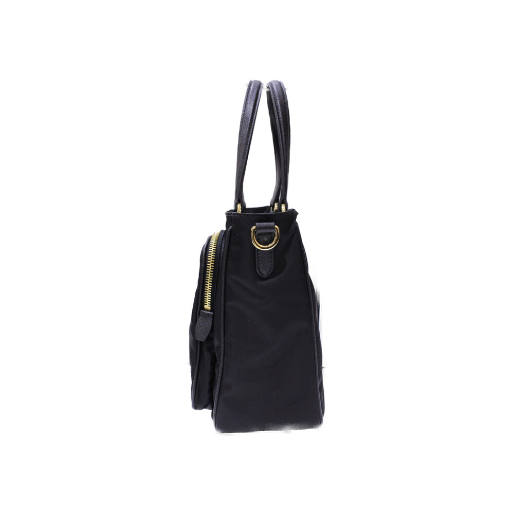 PRADA Tote Bag Leather Black Handbag Shoulder Strap - Picture 2 of 7